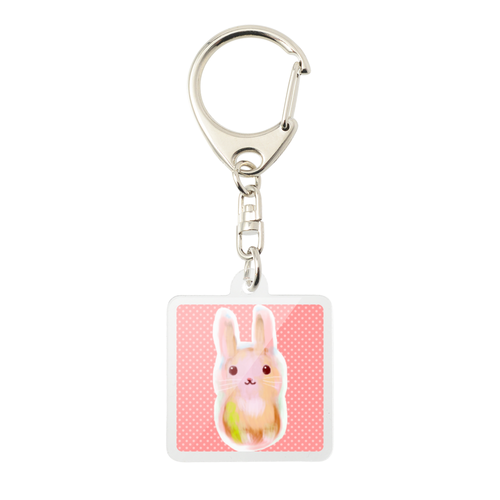 miniうさぎ正方形キーホルダー【4cm/ナスカン】ピンク